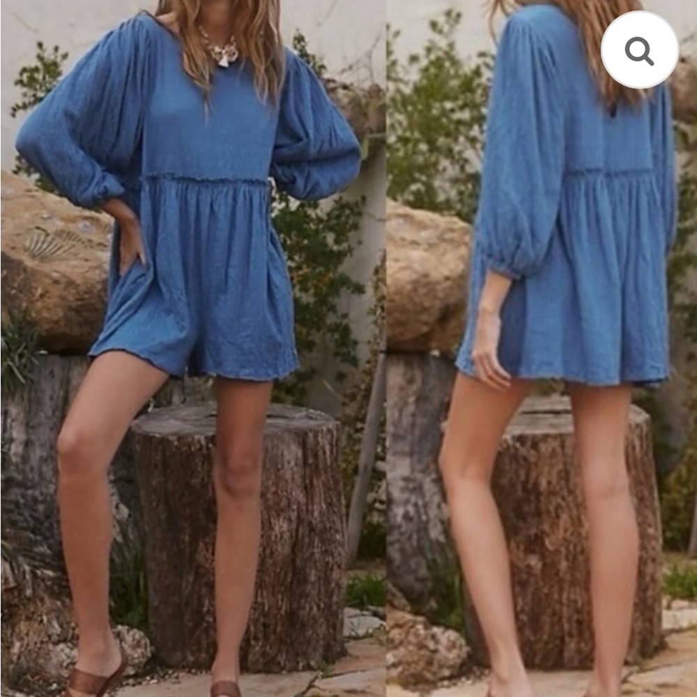 Women’s Free People Beach Blue Cotton Romper Size S